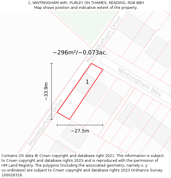 1, WINTRINGHAM WAY, PURLEY ON THAMES, READING, RG8 8BH: Plot and title map