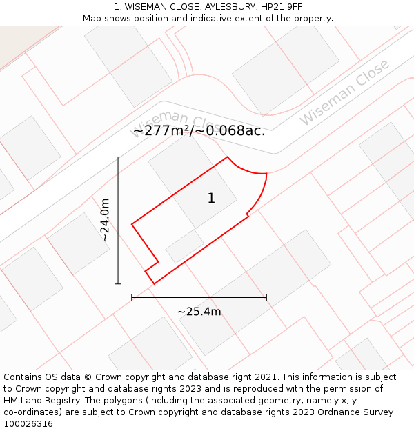 1, WISEMAN CLOSE, AYLESBURY, HP21 9FF: Plot and title map