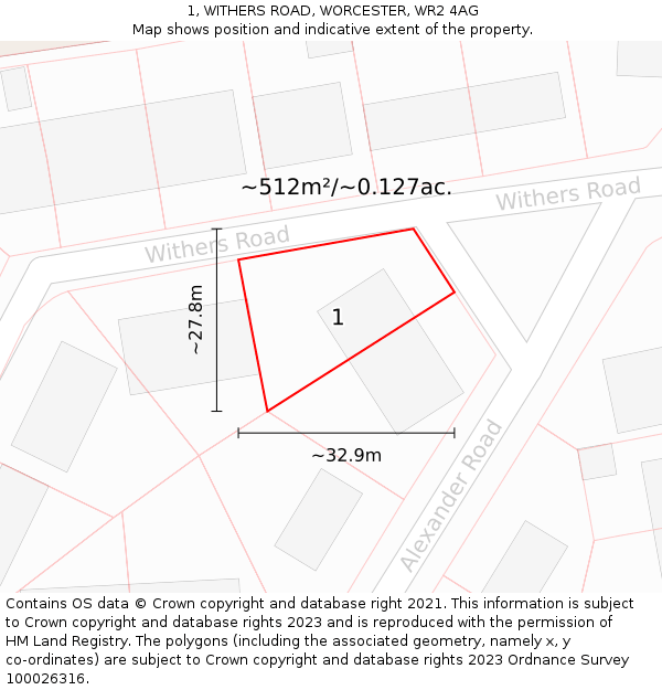 1, WITHERS ROAD, WORCESTER, WR2 4AG: Plot and title map