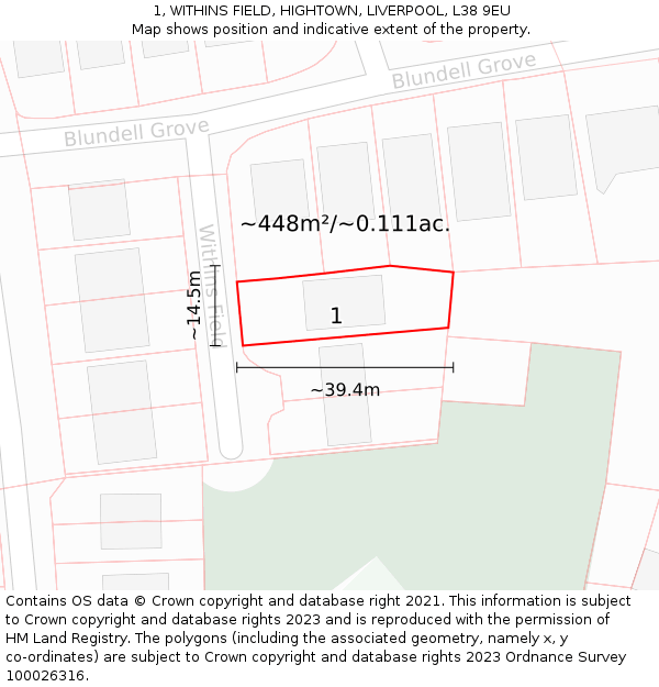 1, WITHINS FIELD, HIGHTOWN, LIVERPOOL, L38 9EU: Plot and title map