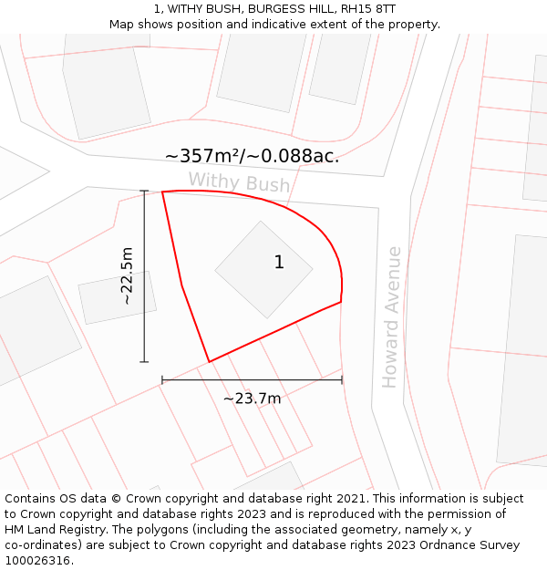 1, WITHY BUSH, BURGESS HILL, RH15 8TT: Plot and title map