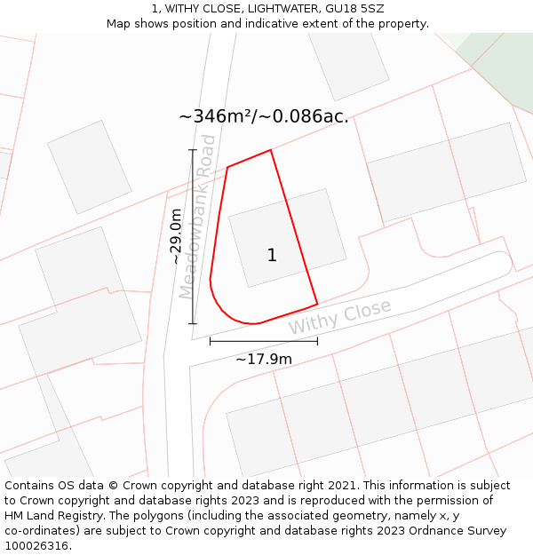 1, WITHY CLOSE, LIGHTWATER, GU18 5SZ: Plot and title map