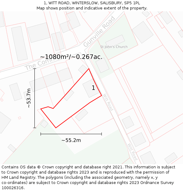1, WITT ROAD, WINTERSLOW, SALISBURY, SP5 1PL: Plot and title map