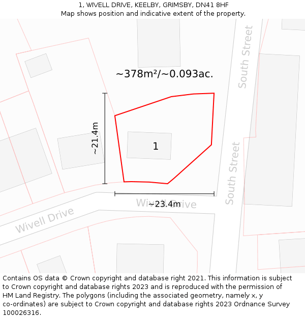 1, WIVELL DRIVE, KEELBY, GRIMSBY, DN41 8HF: Plot and title map