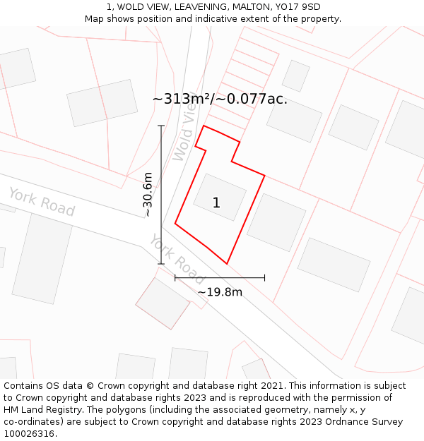 1, WOLD VIEW, LEAVENING, MALTON, YO17 9SD: Plot and title map