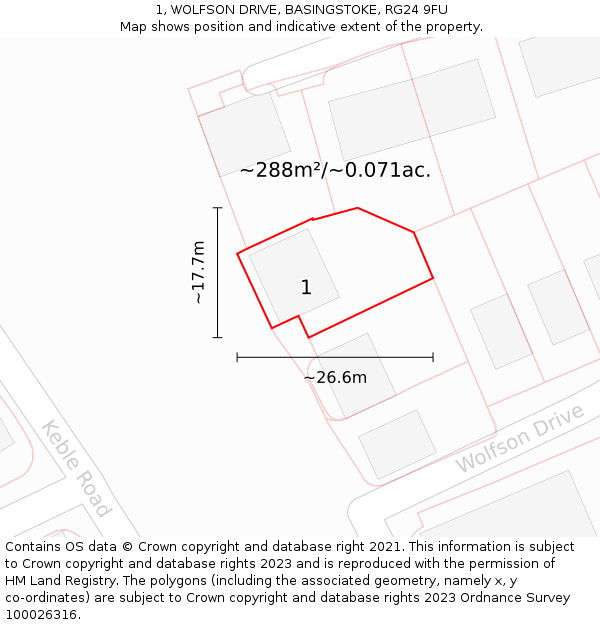 1, WOLFSON DRIVE, BASINGSTOKE, RG24 9FU: Plot and title map