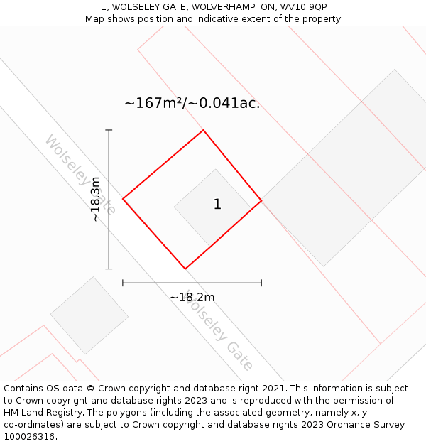 1, WOLSELEY GATE, WOLVERHAMPTON, WV10 9QP: Plot and title map