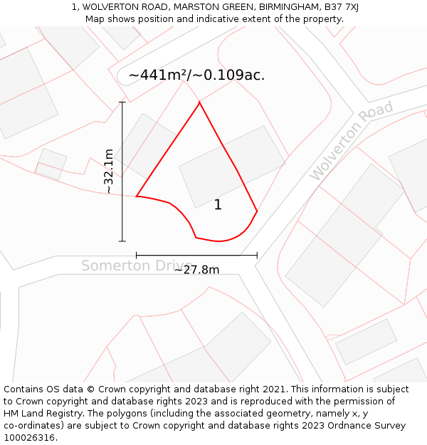 1, WOLVERTON ROAD, MARSTON GREEN, BIRMINGHAM, B37 7XJ: Plot and title map