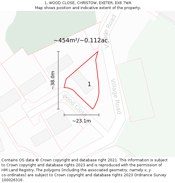 1, WOOD CLOSE, CHRISTOW, EXETER, EX6 7WA: Plot and title map