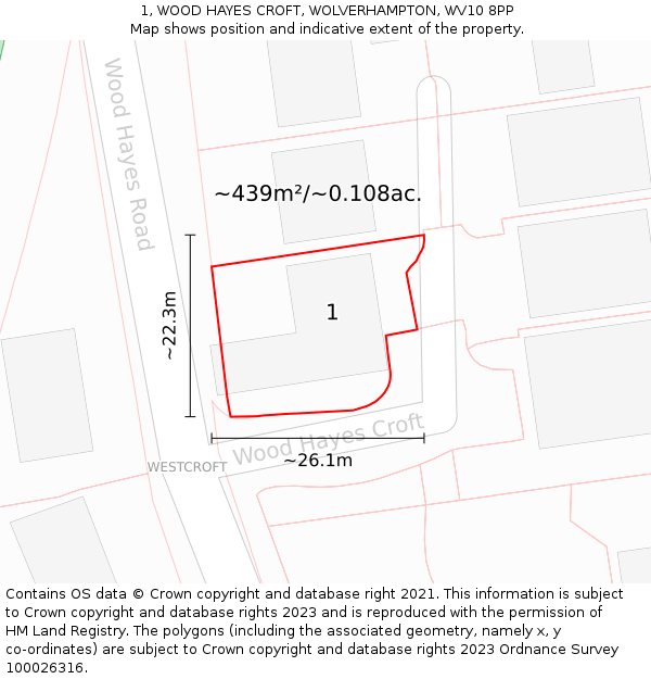 1, WOOD HAYES CROFT, WOLVERHAMPTON, WV10 8PP: Plot and title map