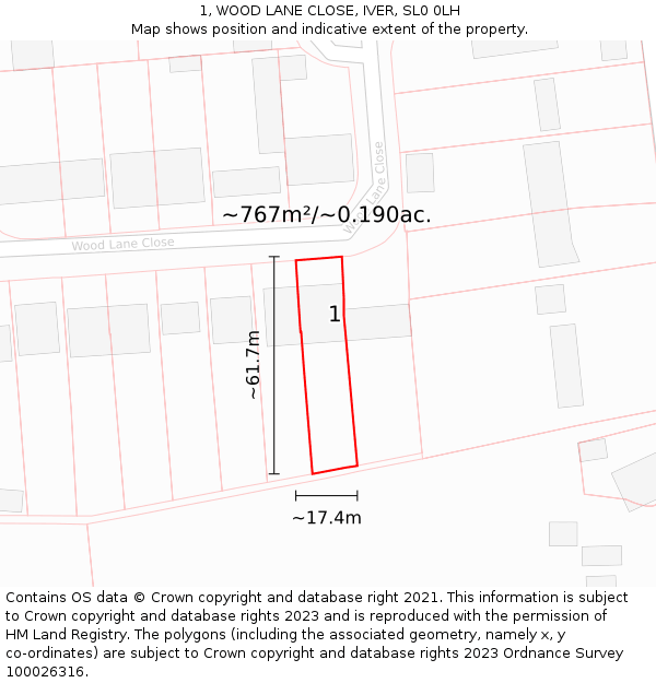 1, WOOD LANE CLOSE, IVER, SL0 0LH: Plot and title map