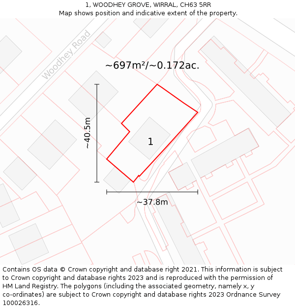 1, WOODHEY GROVE, WIRRAL, CH63 5RR: Plot and title map