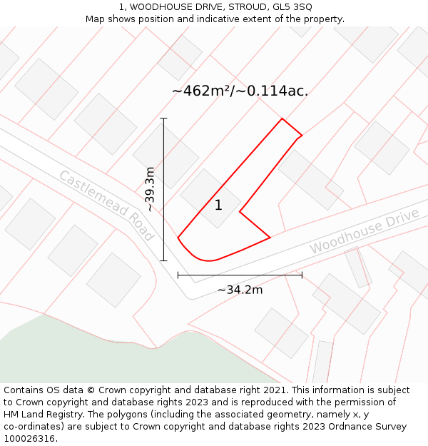 1, WOODHOUSE DRIVE, STROUD, GL5 3SQ: Plot and title map