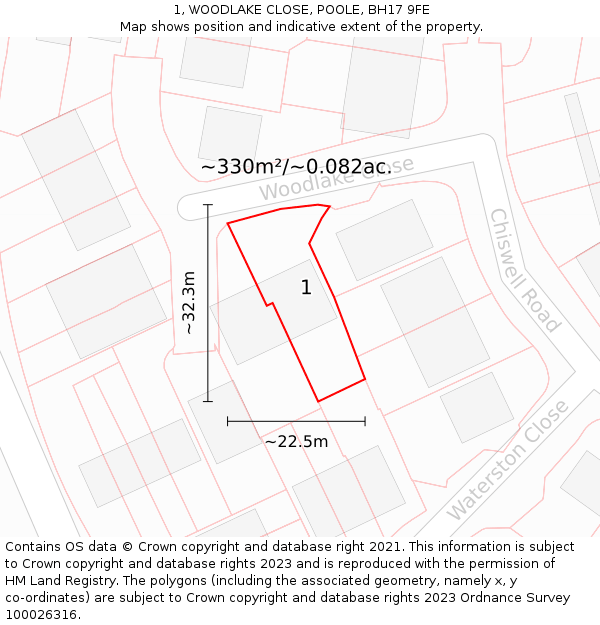 1, WOODLAKE CLOSE, POOLE, BH17 9FE: Plot and title map