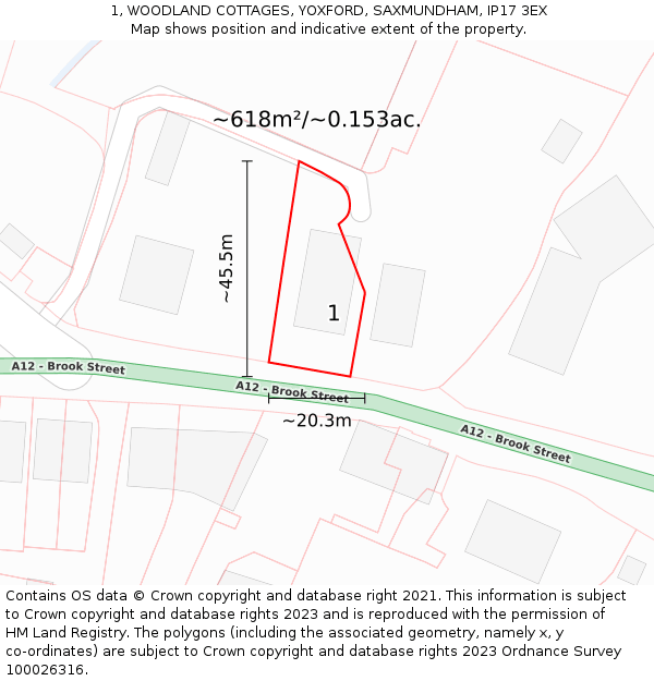 1, WOODLAND COTTAGES, YOXFORD, SAXMUNDHAM, IP17 3EX: Plot and title map