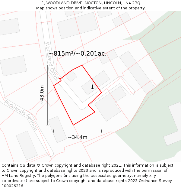 1, WOODLAND DRIVE, NOCTON, LINCOLN, LN4 2BQ: Plot and title map