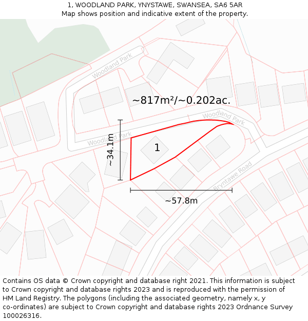 1, WOODLAND PARK, YNYSTAWE, SWANSEA, SA6 5AR: Plot and title map