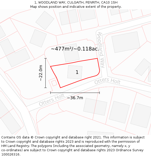 1, WOODLAND WAY, CULGAITH, PENRITH, CA10 1SH: Plot and title map