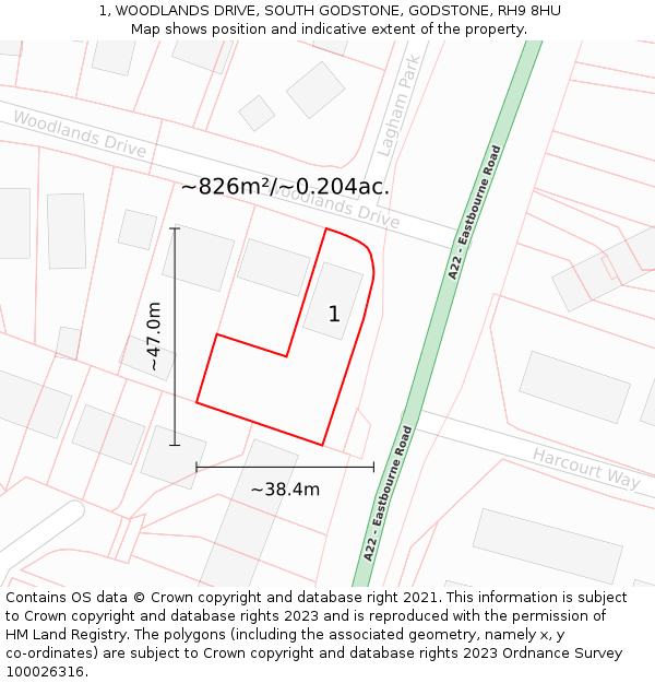 1, WOODLANDS DRIVE, SOUTH GODSTONE, GODSTONE, RH9 8HU: Plot and title map