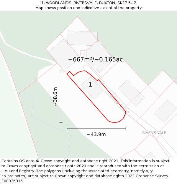 1, WOODLANDS, RIVERSVALE, BUXTON, SK17 6UZ: Plot and title map