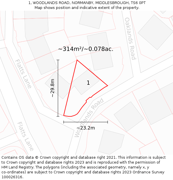 1, WOODLANDS ROAD, NORMANBY, MIDDLESBROUGH, TS6 0PT: Plot and title map