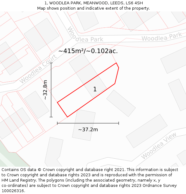 1, WOODLEA PARK, MEANWOOD, LEEDS, LS6 4SH: Plot and title map