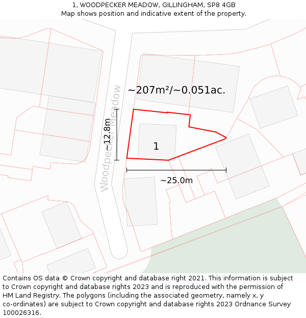 1, WOODPECKER MEADOW, GILLINGHAM, SP8 4GB: Plot and title map