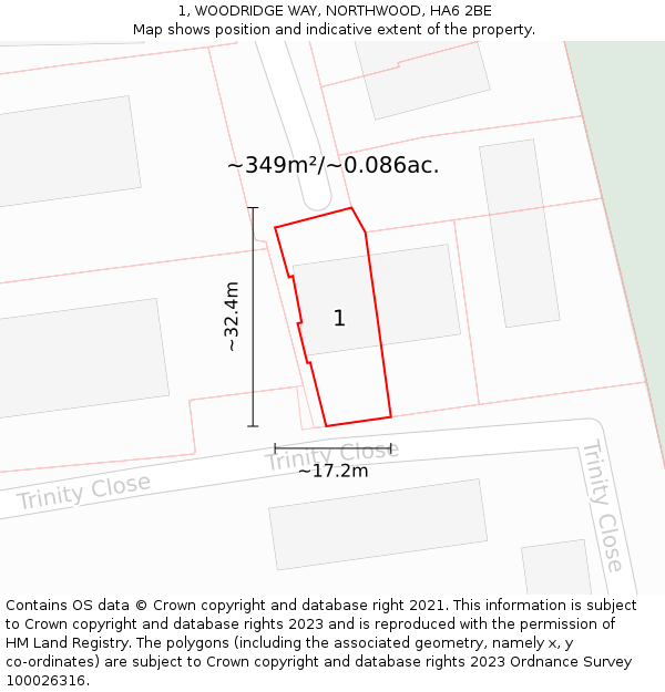 1, WOODRIDGE WAY, NORTHWOOD, HA6 2BE: Plot and title map