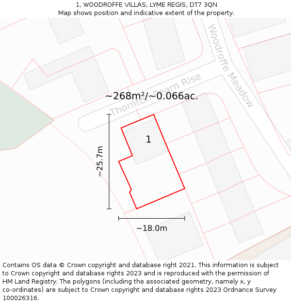 1, WOODROFFE VILLAS, LYME REGIS, DT7 3QN: Plot and title map