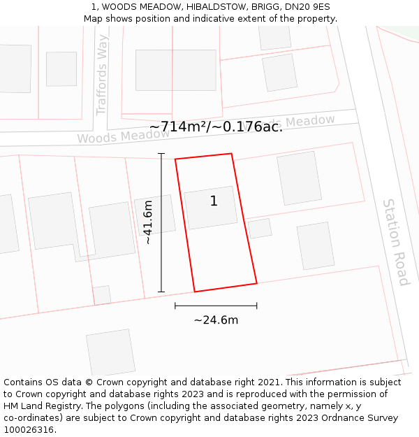 1, WOODS MEADOW, HIBALDSTOW, BRIGG, DN20 9ES: Plot and title map