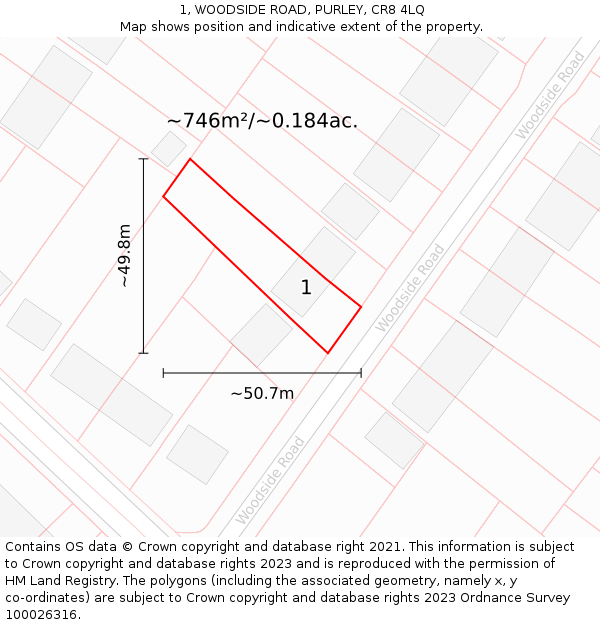 1, WOODSIDE ROAD, PURLEY, CR8 4LQ: Plot and title map