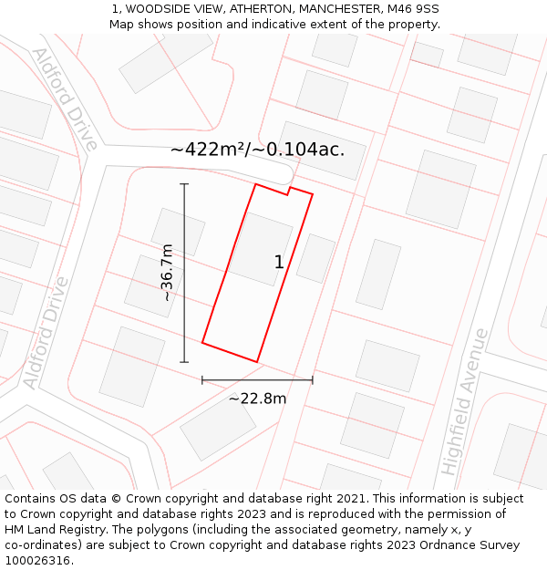 1, WOODSIDE VIEW, ATHERTON, MANCHESTER, M46 9SS: Plot and title map