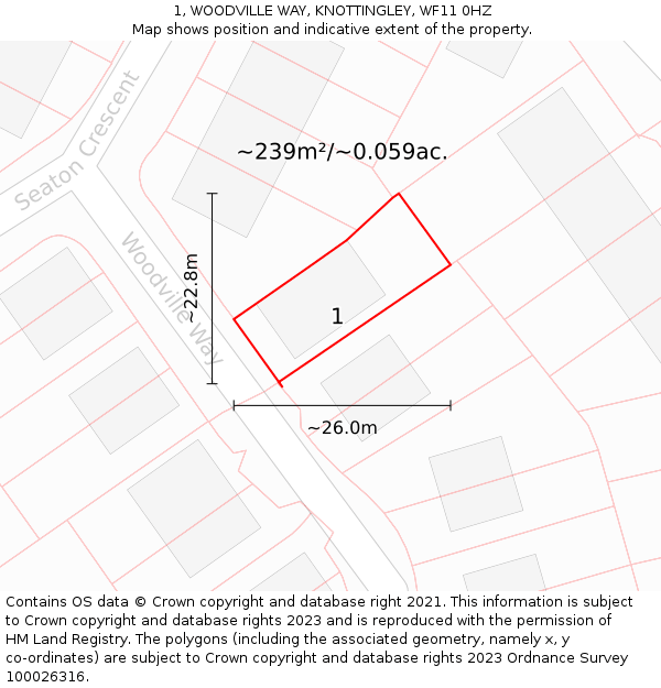 1, WOODVILLE WAY, KNOTTINGLEY, WF11 0HZ: Plot and title map