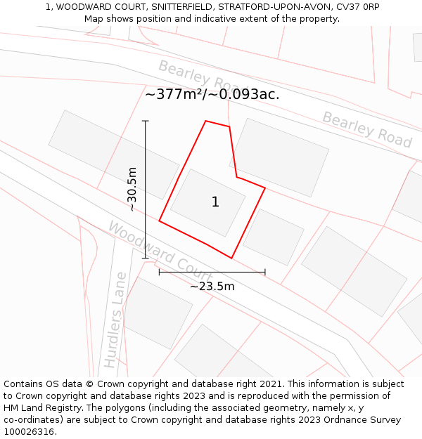 1, WOODWARD COURT, SNITTERFIELD, STRATFORD-UPON-AVON, CV37 0RP: Plot and title map