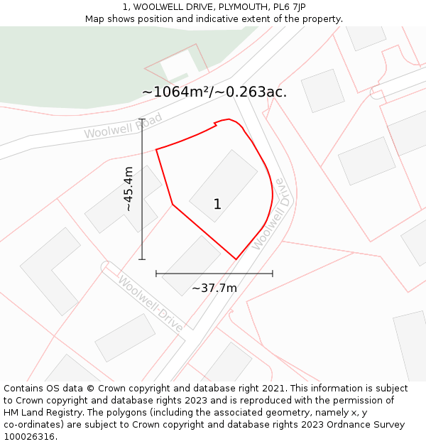 1, WOOLWELL DRIVE, PLYMOUTH, PL6 7JP: Plot and title map