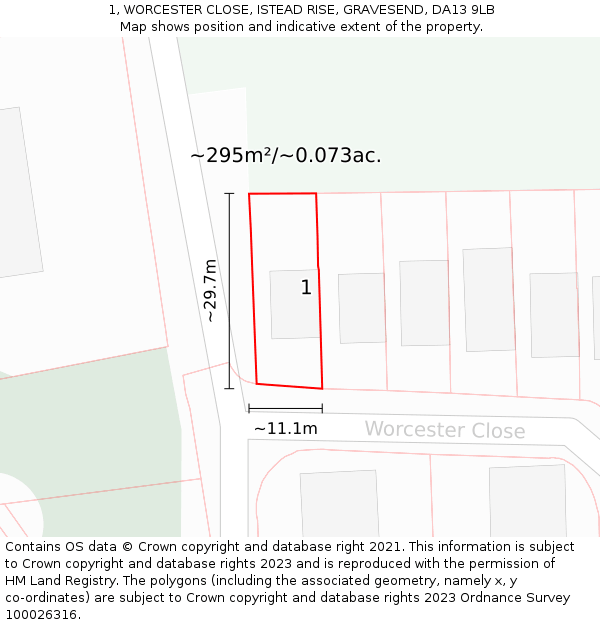 1, WORCESTER CLOSE, ISTEAD RISE, GRAVESEND, DA13 9LB: Plot and title map