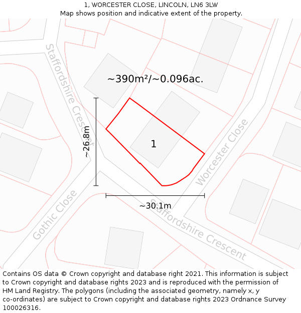 1, WORCESTER CLOSE, LINCOLN, LN6 3LW: Plot and title map