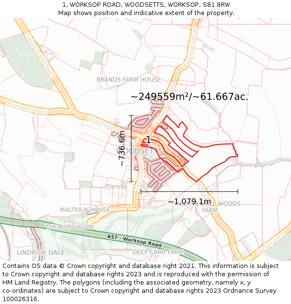 1, WORKSOP ROAD, WOODSETTS, WORKSOP, S81 8RW: Plot and title map