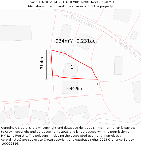 1, WORTHINGTON VIEW, HARTFORD, NORTHWICH, CW8 2HF: Plot and title map