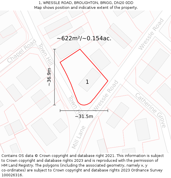 1, WRESSLE ROAD, BROUGHTON, BRIGG, DN20 0DD: Plot and title map