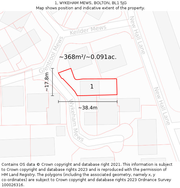 1, WYKEHAM MEWS, BOLTON, BL1 5JG: Plot and title map