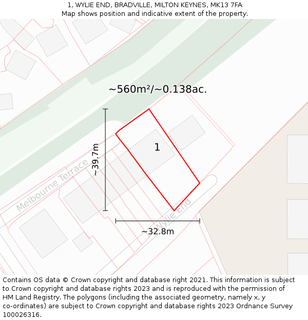 1, WYLIE END, BRADVILLE, MILTON KEYNES, MK13 7FA: Plot and title map