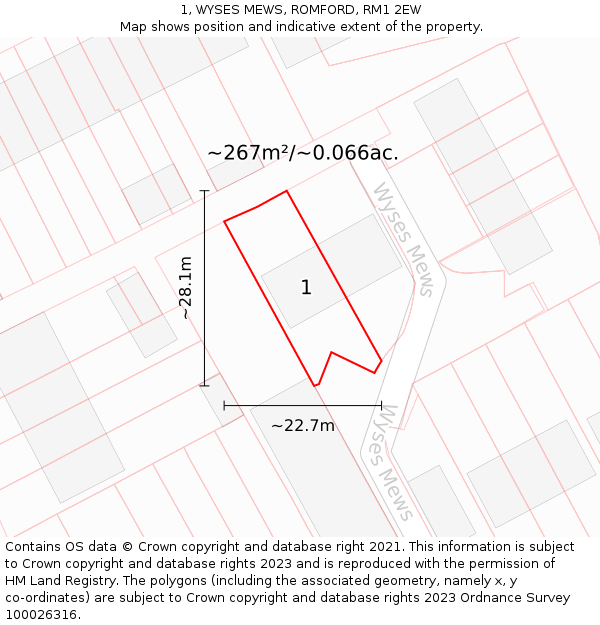 1, WYSES MEWS, ROMFORD, RM1 2EW: Plot and title map