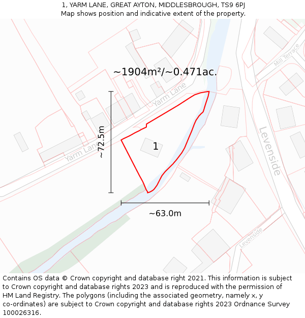 1, YARM LANE, GREAT AYTON, MIDDLESBROUGH, TS9 6PJ: Plot and title map