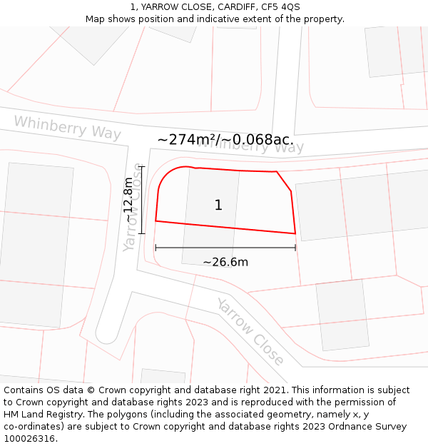 1, YARROW CLOSE, CARDIFF, CF5 4QS: Plot and title map