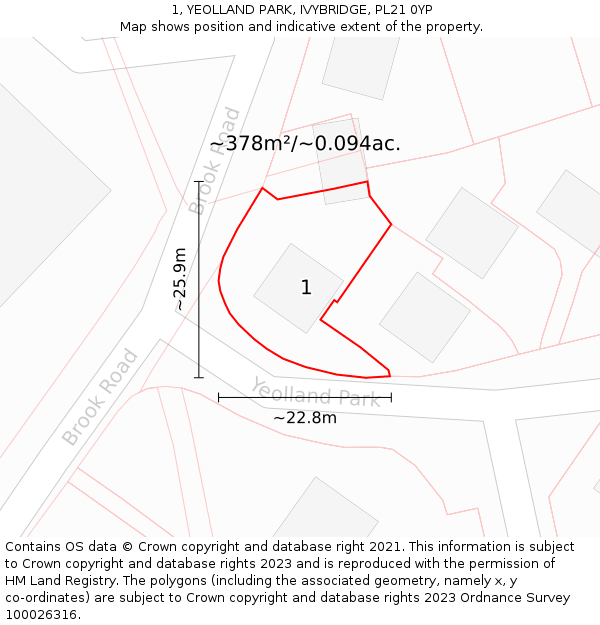 1, YEOLLAND PARK, IVYBRIDGE, PL21 0YP: Plot and title map