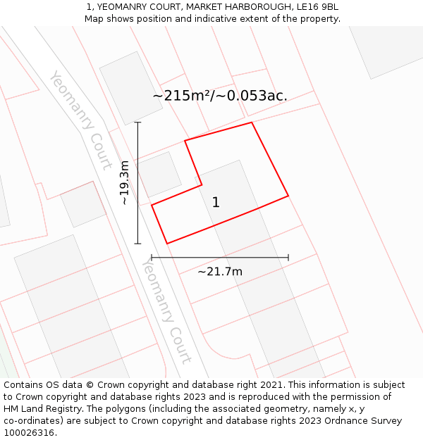 1, YEOMANRY COURT, MARKET HARBOROUGH, LE16 9BL: Plot and title map