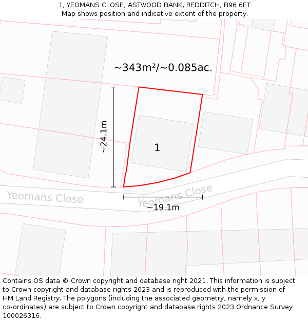 1, YEOMANS CLOSE, ASTWOOD BANK, REDDITCH, B96 6ET: Plot and title map