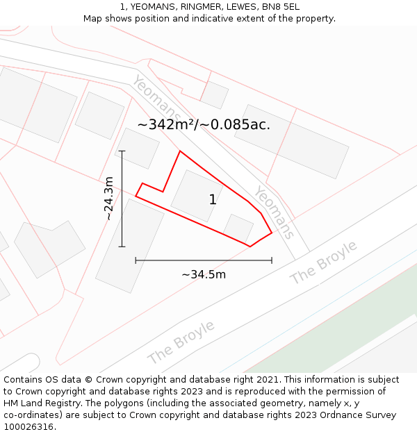 1, YEOMANS, RINGMER, LEWES, BN8 5EL: Plot and title map