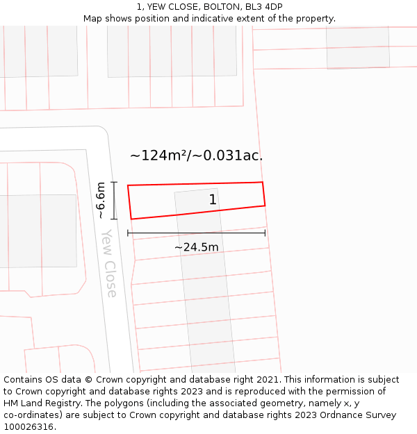 1, YEW CLOSE, BOLTON, BL3 4DP: Plot and title map